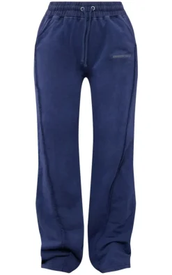 Navy Drenched Printed Washed Loopback Sweatpants