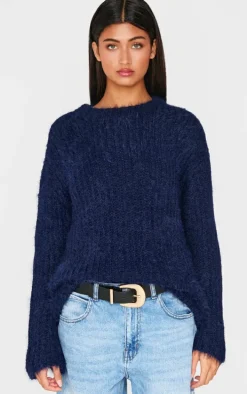 Navy Eyelash Knit Super Oversized Sweater
