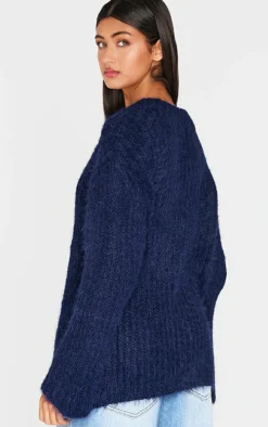 Navy Eyelash Knit Super Oversized Sweater