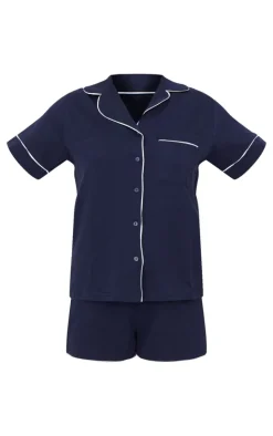 Navy Jersey Piping Detail Short PJ Set