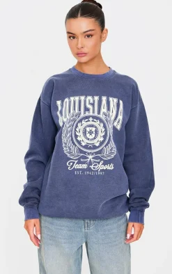 Navy Louisiana Print College Sweatshirt