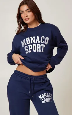 Navy Monaco Sports Embroidered Sweatshirt