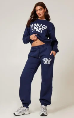 Navy Monaco Sports Embroidered Cuffed Sweatpants