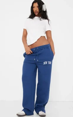 Navy New York Print Wide Leg Sweatpants