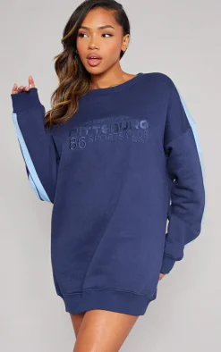 Navy Pennsylvania Graphic Embroidered Sweater Dress