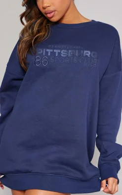 Navy Pennsylvania Graphic Embroidered Sweater Dress