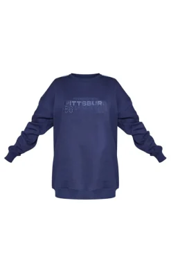 Navy Pennsylvania Graphic Embroidered Sweater Dress