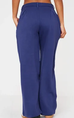 Navy Pintuck Fleeceback Tailored Sweatpants