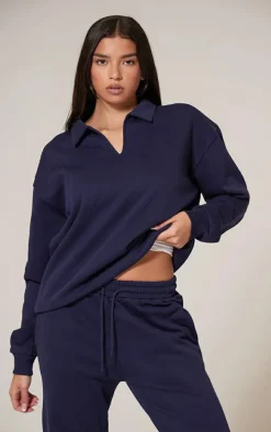 Navy Premium Collared Oversized Sweatshirt