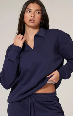 Navy Premium Collared Oversized Sweatshirt
