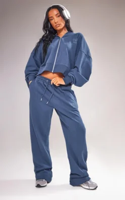 Navy Premium Oversized Pintuck Wide Leg Sweatpants
