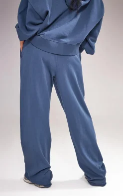 Navy Premium Oversized Pintuck Wide Leg Sweatpants