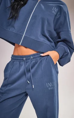 Navy Premium Oversized Pintuck Wide Leg Sweatpants