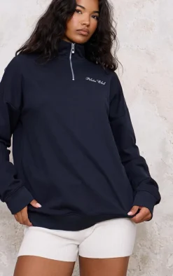 Navy Quarter Zip Pilates Oversized Sweatshirt
