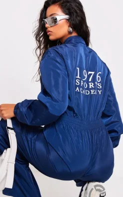 Navy Shell Panelling Zip Detail Jumpsuit