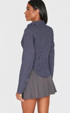 Navy Striped Plunge Hook & Eye Shirt