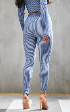 Navy Two Tone Knit High Waist Leggings