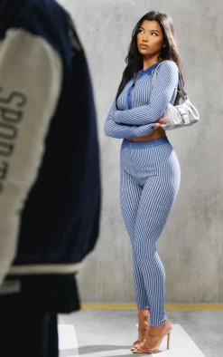 Navy Two Tone Knit High Waist Leggings