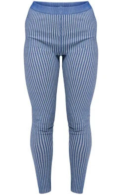 Navy Two Tone Knit High Waist Leggings