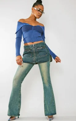 Navy Two Tone Rib Foldover Zip Jacket