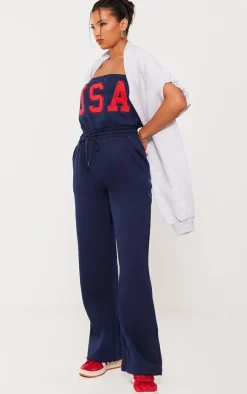 Navy Usa Graphic Tie Bandeau Wide Leg Jumpsuit