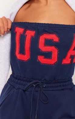Navy Usa Graphic Tie Bandeau Wide Leg Jumpsuit
