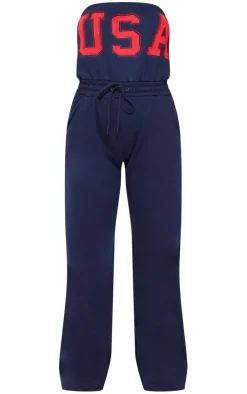 Navy Usa Graphic Tie Bandeau Wide Leg Jumpsuit