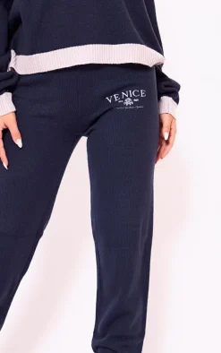 Navy Venice Embroidered Knitted Sweatpants