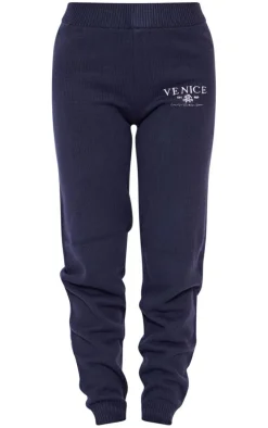 Navy Venice Embroidered Knitted Sweatpants