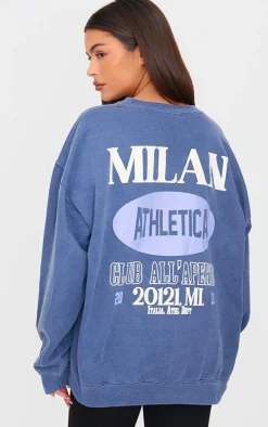 Navy Washed Milan Athletic Printed Sweatshirt