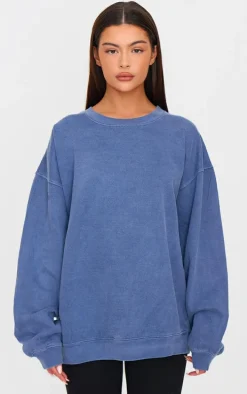 Navy Washed Milan Athletic Printed Sweatshirt