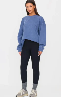 Navy Washed Milan Athletic Printed Sweatshirt