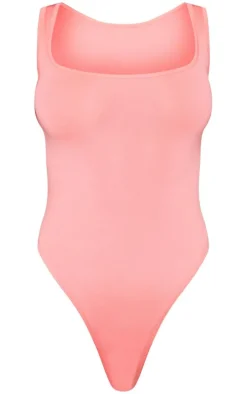 Neon Pink Basic Slinky Scoop Neck Bodysuit