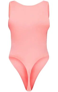 Neon Pink Basic Slinky Scoop Neck Bodysuit