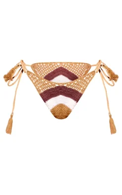 Neutral Crochet Stripe Tie Side Bikini Bottoms