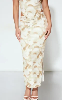 Nude Abstract Print Woven Low Rise Midaxi Skirt