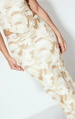 Nude Abstract Print Woven Low Rise Midaxi Skirt