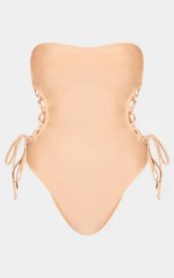 Nude Bandeau Tie Side Swimsuit