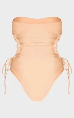 Nude Bandeau Tie Side Swimsuit