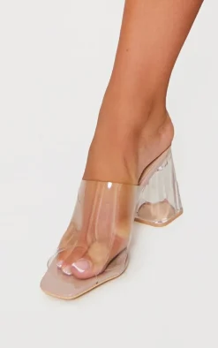 Nude Clear Block Heel Mule