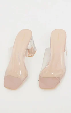 Nude Clear Block Heel Mule
