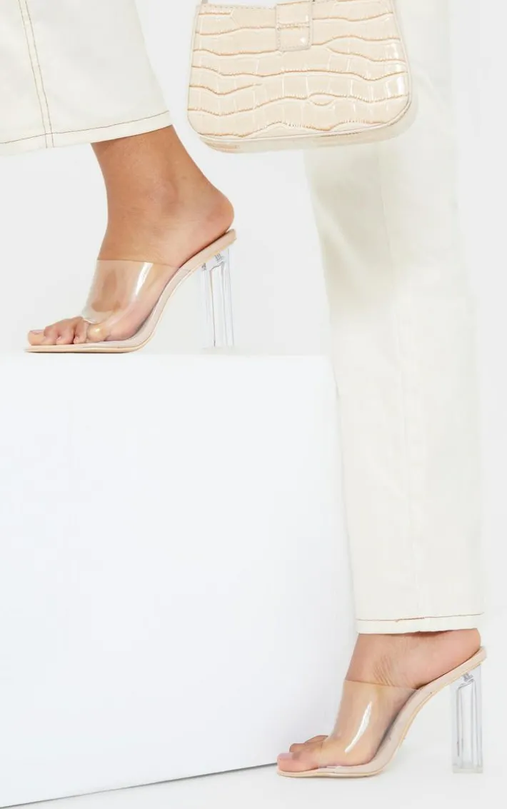 Nude Clear High Block Mule Heel
