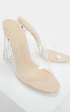 Nude Clear High Block Mule Heel