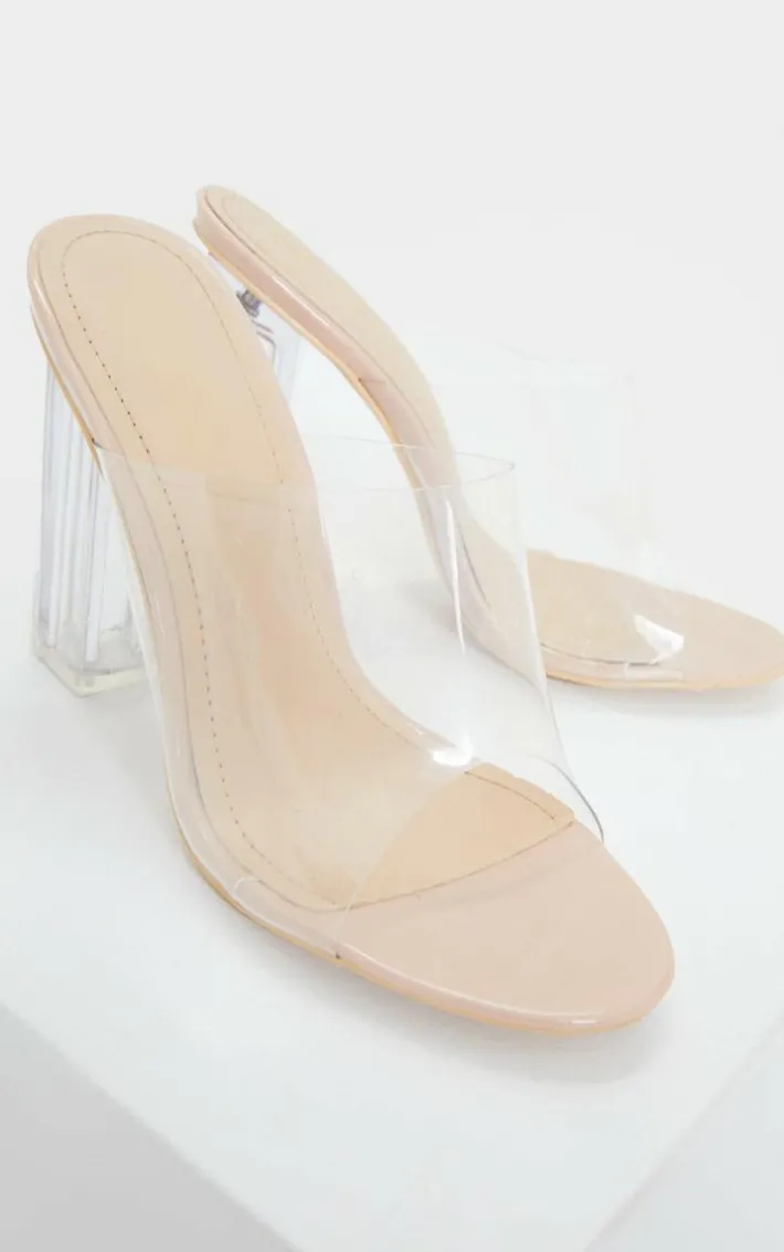 Nude Clear High Block Mule Heel