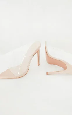 Nude Clear Strap Pu Point Toe High Heels