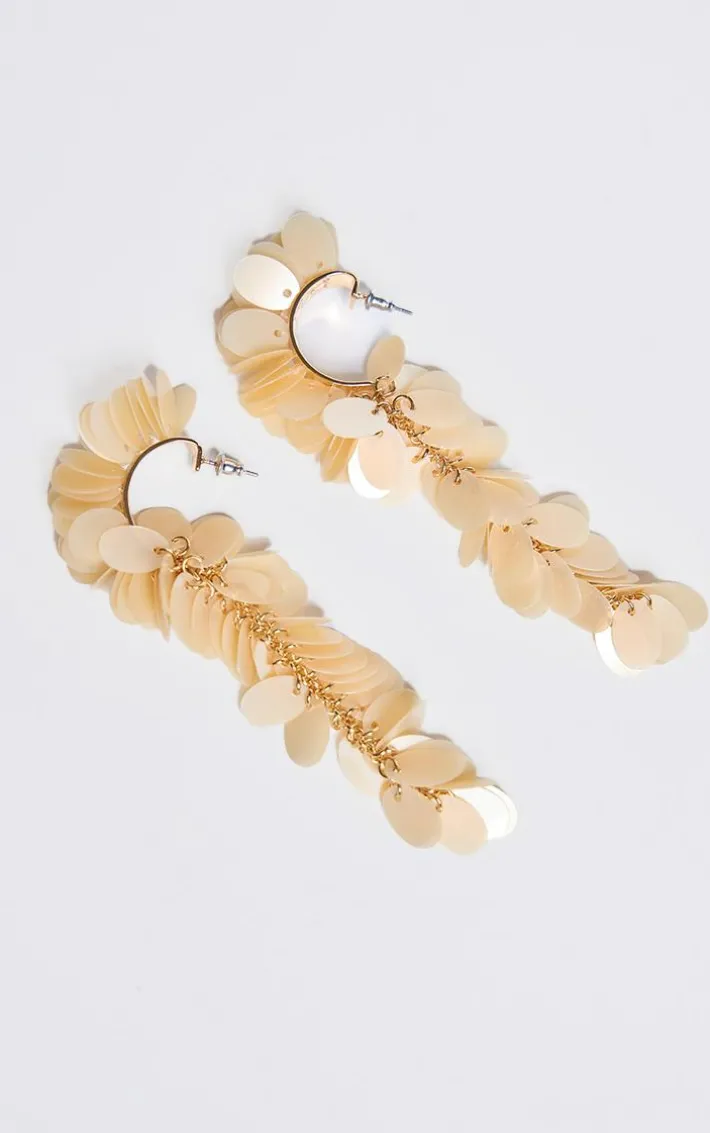 Nude Cluster Sequin Drop Statement Earrings