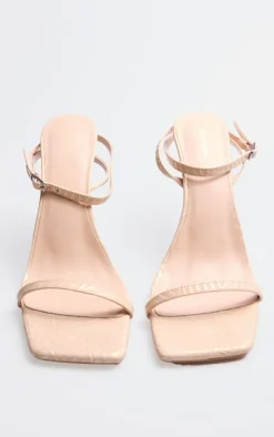 Nude Croc PU Wide Fit Square Toe Clear Wedge Heel Sandals