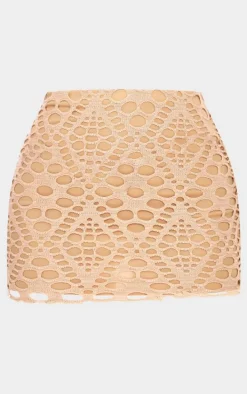 Nude Distressed Overlay Cowl Neck Top