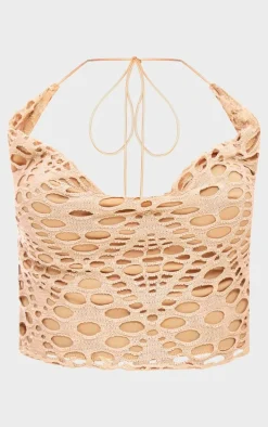 Nude Distressed Overlay Micro Mini Skirt