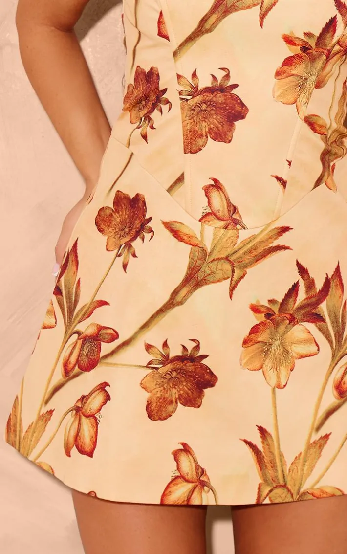 Nude Floral Corset A Line Shift Dress